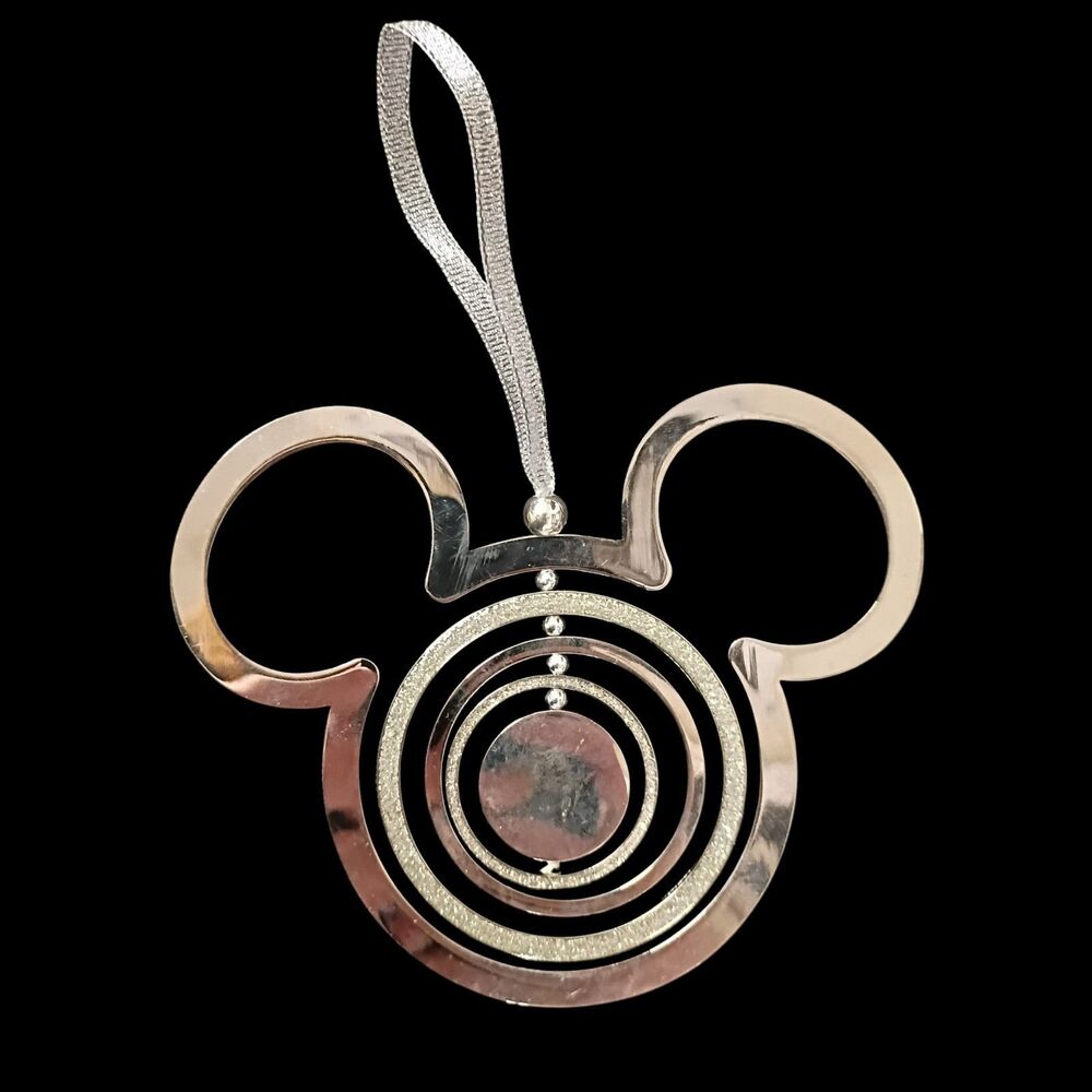 Disney Exclusive MICKEY MOUSE Logo Silver Spinner Ornament Metal Glitter Rings